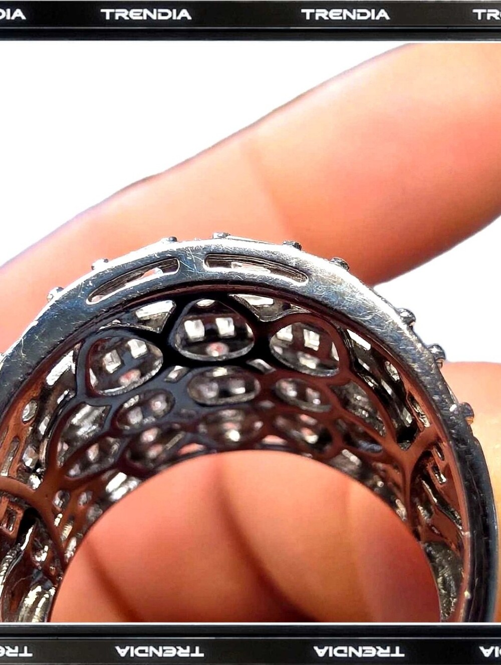 Silver Multi-Row Crystal Stack Ring - White - Picture 2 of 7